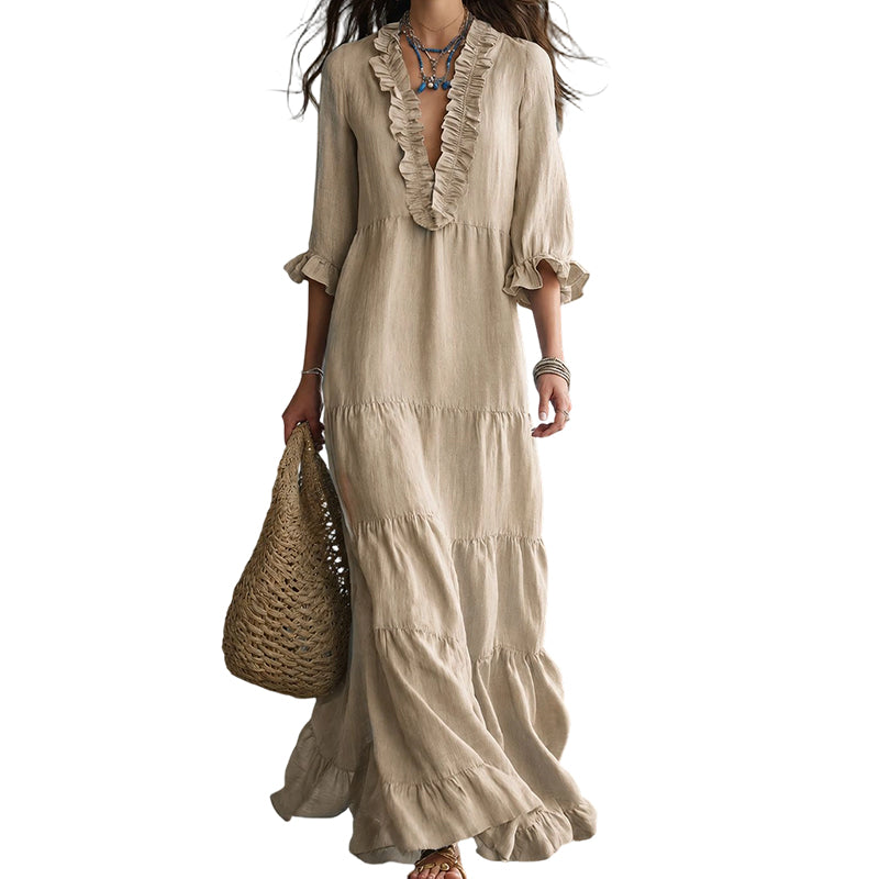 πΈ 50% OFF! π V-Neck Layered Maxi Dress with Ruffles β Lightweight fabric, airy & versatile fit β 5 colors, sizes Sβ2XL β Perfect for summer, the beach & evenings out β¨