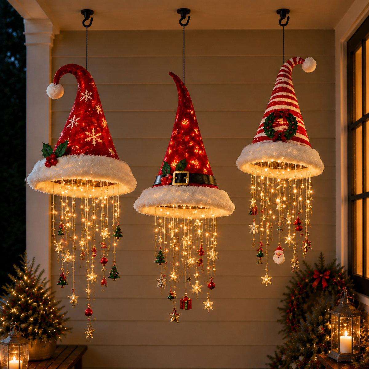 π
Lighted Santa Hat Hanging Chandelier π | 3 Styles Warm LED Christmas String Light