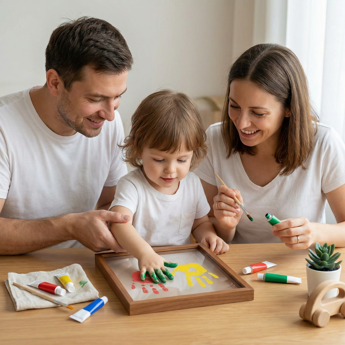 DIY Wooden Handprint Photo Frame Kit – Family Keepsake Set with Paints