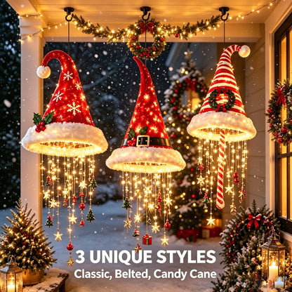 🎅✨ Lighted Santa Hat Hanging Chandelier