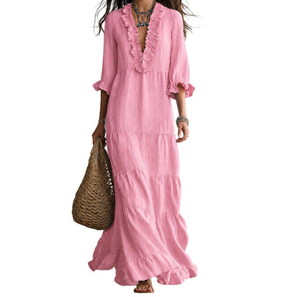 🌸 50% OFF! 👗 V-Neck Layered Maxi Dress with Ruffles – Lightweight fabric, airy & versatile fit – 5 colors, sizes S–2XL – Perfect for summer, the beach & evenings out ✨