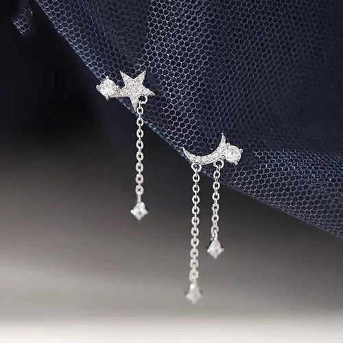 925 Silver Asymmetrical Star and Moon Earrings