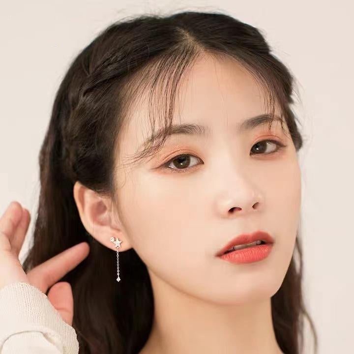 925 Silver Asymmetrical Star and Moon Earrings