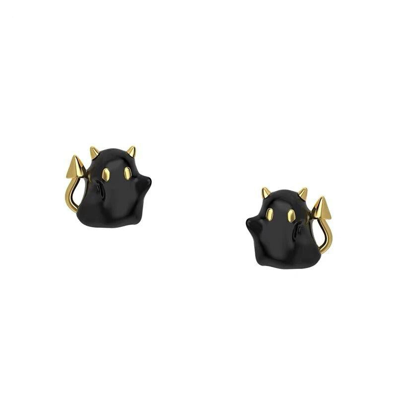 925 Silver Black Gold Devil Ghost Earrings