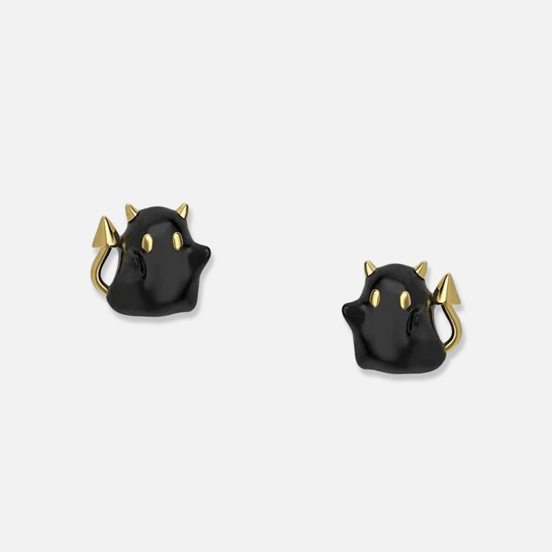 925 Silver Black Gold Devil Ghost Earrings