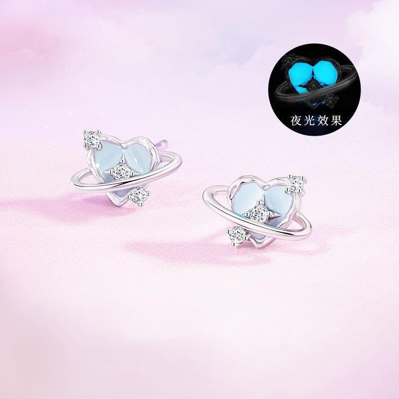 S925 Silver Planet Heart Earrings
