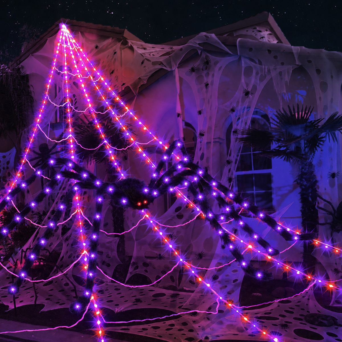 🕸️Spider Web Lights – 8 Modes with Remote & Timer