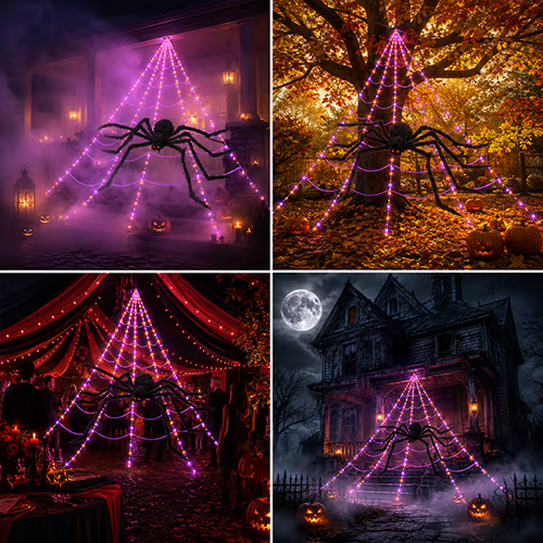 🕸️Spider Web Lights – 8 Modes with Remote & Timer