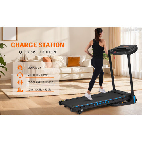 Incline Treadmill for Running & Walking, 3.0 HP Treadmills For Home 350 lbs Weight Capacity Hydraulic System Auto-Folding Treadmill with Type C & USB Charge For Android, 10MPH, Bluetooth Speaker