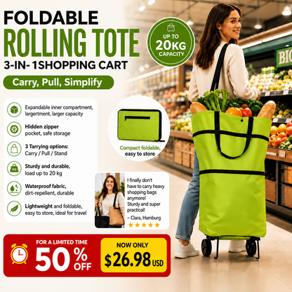 🛍️✨ 🔥LIMITED-TIME SALE🔥 3-in-1 Convertible Rolling Shopping Tote 🛍️🛞 Hidden Wheels, Expandable Zip & 44LB Capacity