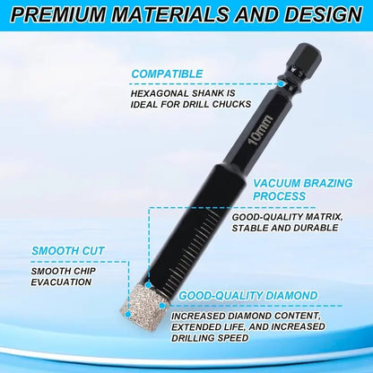 🔥Dry Diamond Drill Bit Set 🛠 Hex Shank Brazed Hole Saw for Tile, Glass & Granite