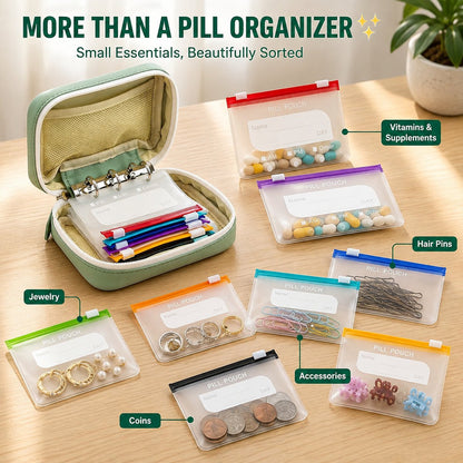 🔥LAST DAY SALE 49% OFF-✨2‑Week Pill Organizer Binder Case | 14 Reusable Color‑Coded Pill Pouch💊 Travel Waterproof Medication Storage Bag for Vitamins Supplements