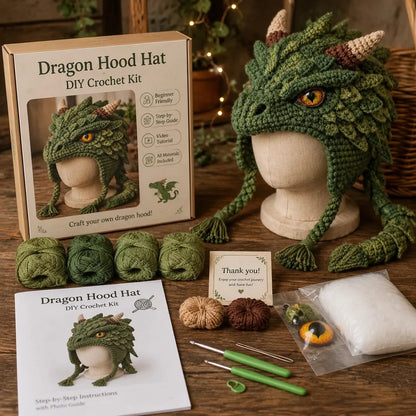 🐉✨ Fantasy Hood Hat DIY Crochet Kit | Premium Soft Yarn Materials with Step-by-Step Guide DIY Handmade Wearable Character Hood 🧶🎭
