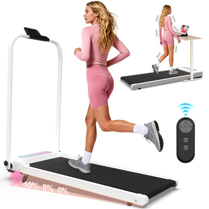 Foldable Treadmill with Handle Bar & Incline, 2 in 1 Upgrade Portable Under Desk Walking Pad and Vibration Pad with Remote Control for Home Office Small Spaces