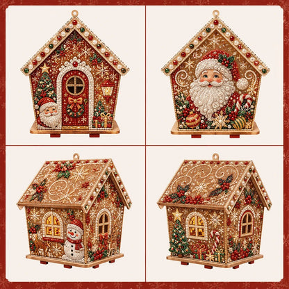 🧩Beginner-Friendly Diamond Painting Assembly-🔥3D Wooden House Rhinestone Diamond Art DIY Kit - Christmas Collection