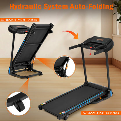 Incline Treadmill for Running & Walking, 3.0 HP Treadmills For Home 350 lbs Weight Capacity Hydraulic System Auto-Folding Treadmill with Type C & USB Charge For Android, 10MPH, Bluetooth Speaker