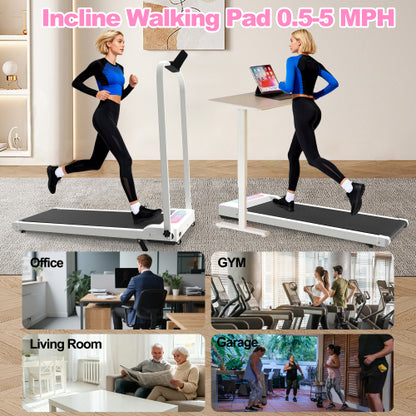 Foldable Treadmill with Handle Bar & Incline, 2 in 1 Upgrade Portable Under Desk Walking Pad and Vibration Pad with Remote Control for Home Office Small Spaces