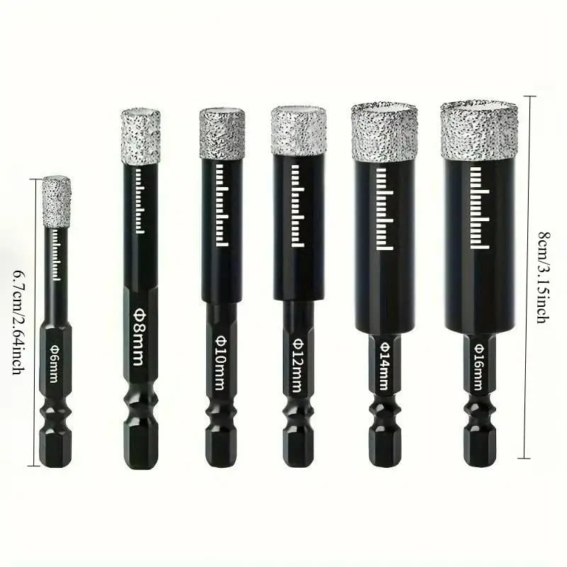 🔥Dry Diamond Drill Bit Set 🛠 Hex Shank Brazed Hole Saw for Tile, Glass & Granite