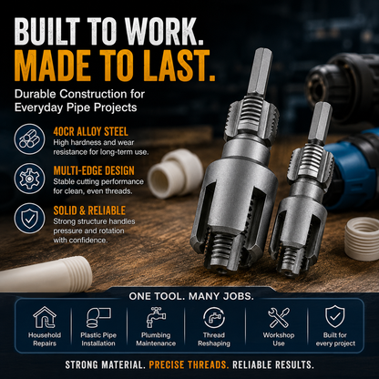 🔧Drill-Powered Pipe Thread Cutting Bit — Internal & External Threading for 1/2" & 3/4" Plastic Pipes