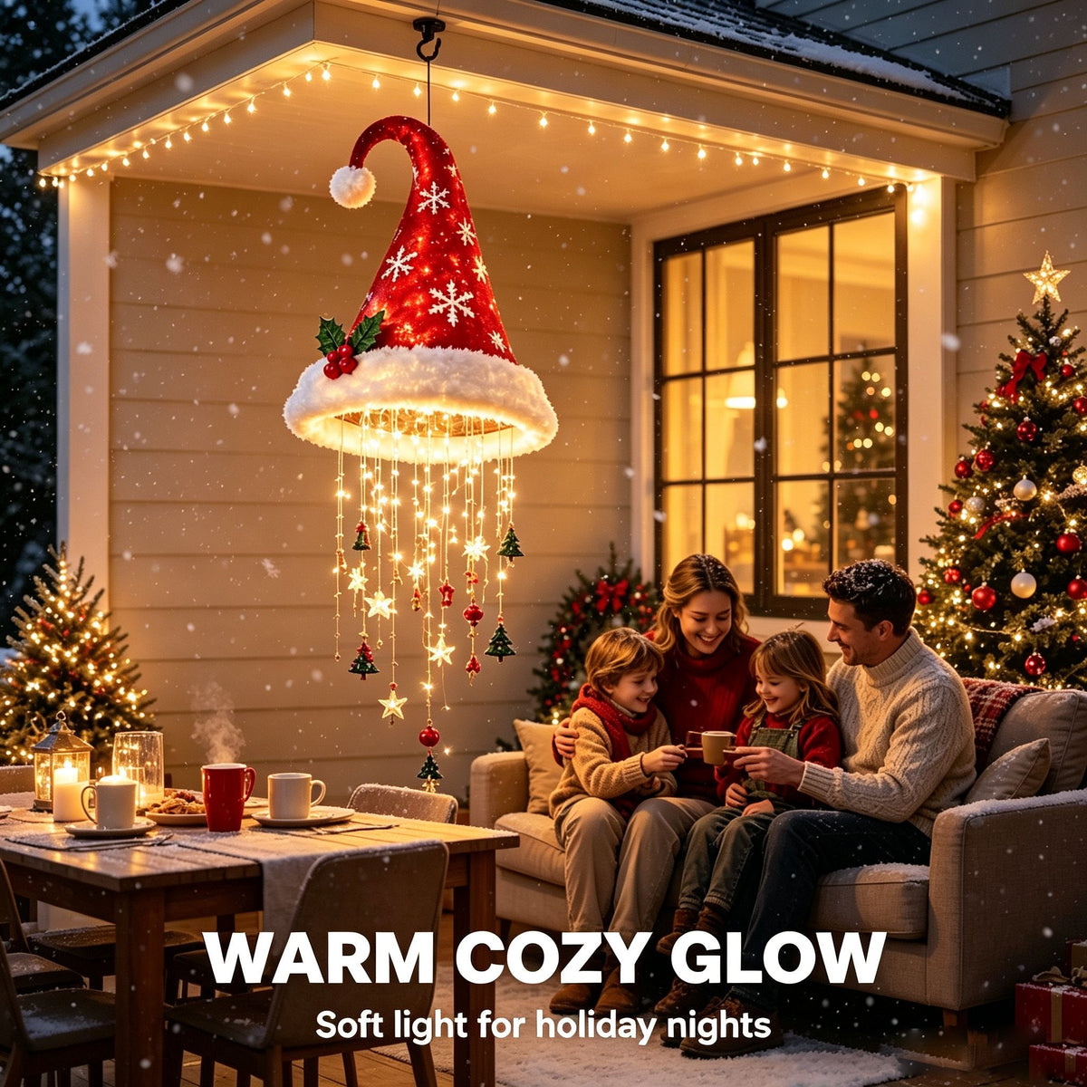 🎅✨ Lighted Santa Hat Hanging Chandelier