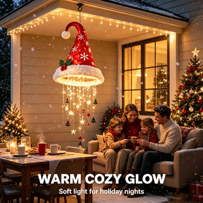 🎅✨ Lighted Santa Hat Hanging Chandelier
