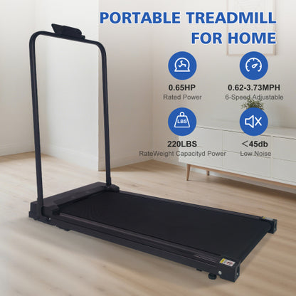 Walking Pad Treadmill with Handle Bar and Adjustable Incline, Compact Portable Treadmills for Home Office, 0.6-3.8 MPH Remote Speed Control