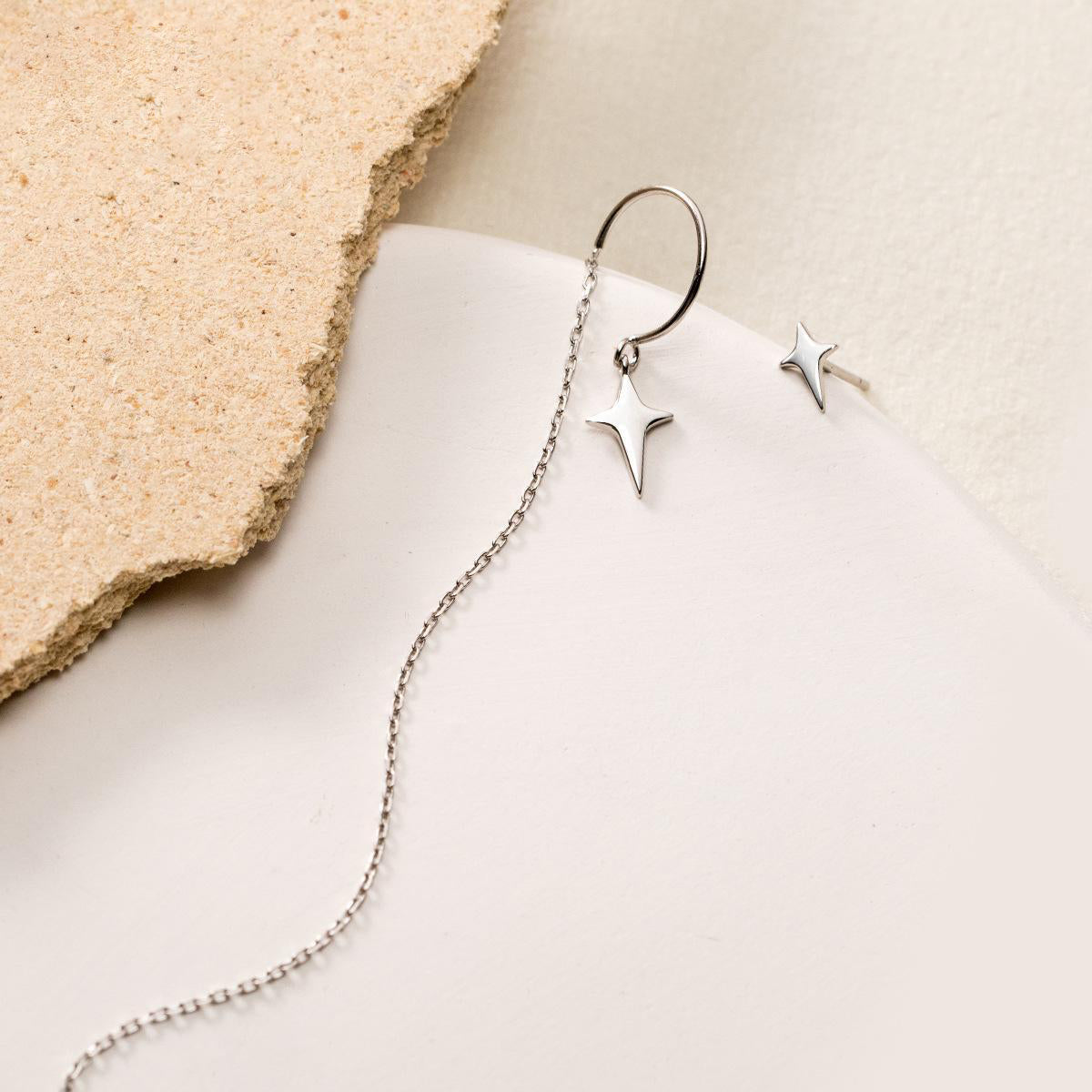 925 Silver Asymmetrical Four-pointed Stars Earrings