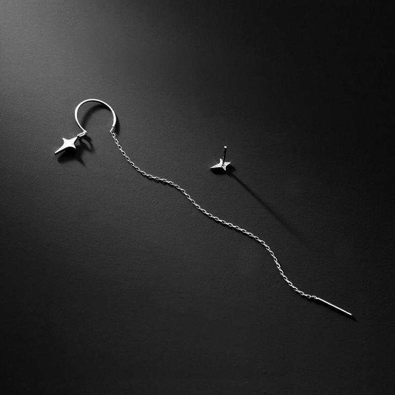 925 Silver Asymmetrical Four-pointed Stars Earrings