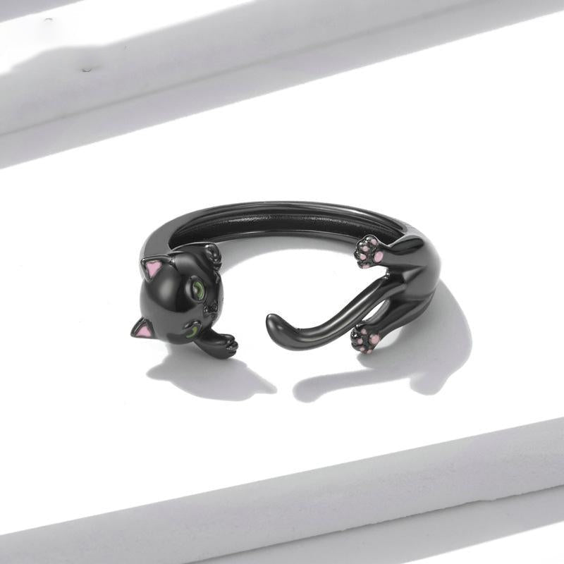 925 Silver Black Cat Ring