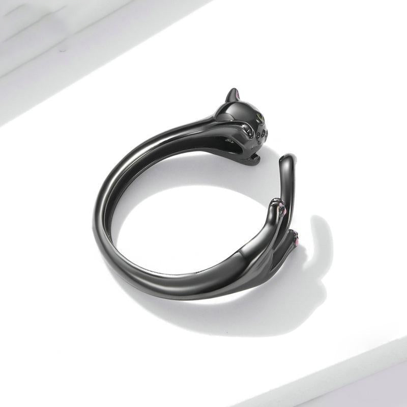 925 Silver Black Cat Ring