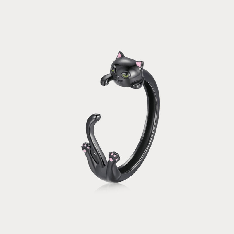 925 Silver Black Cat Ring