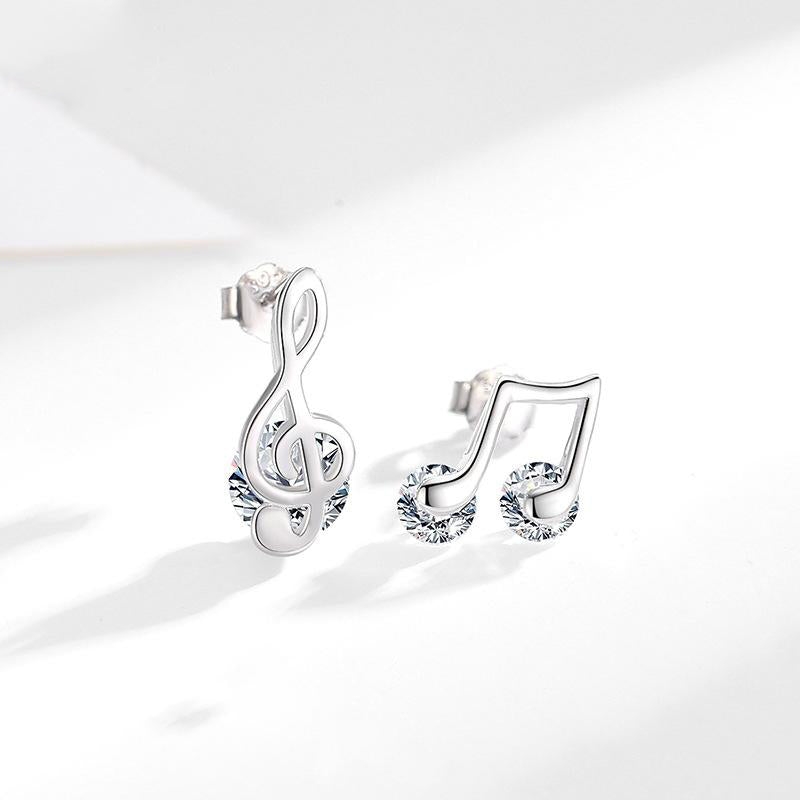 925 Silver Asymmetric Musical Note Stud Earrings