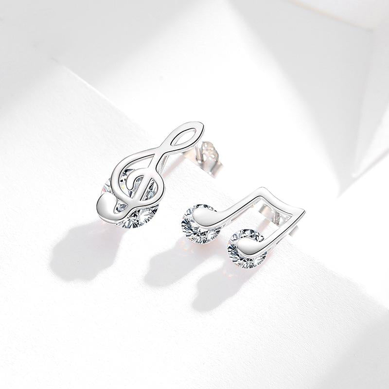 925 Silver Asymmetric Musical Note Stud Earrings