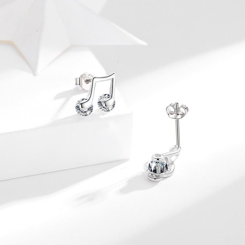 925 Silver Asymmetric Musical Note Stud Earrings