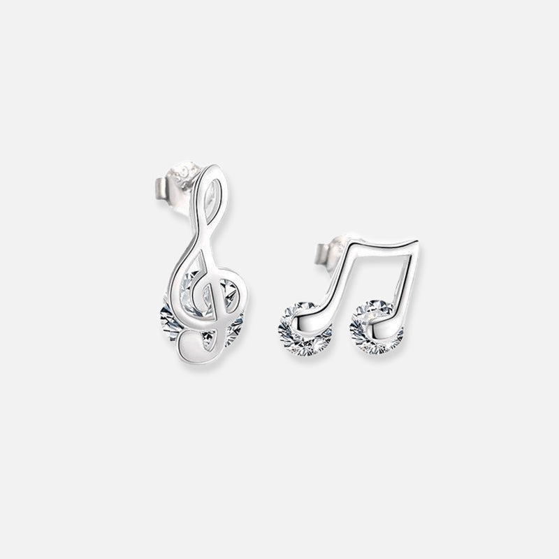 925 Silver Asymmetric Musical Note Stud Earrings