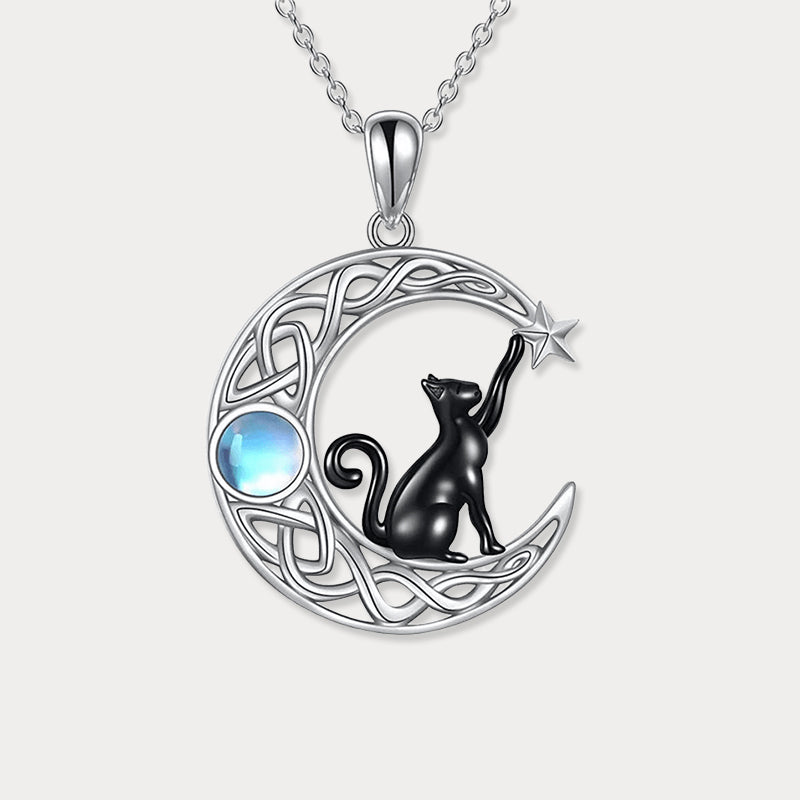 Moon Star Black Cat Necklace