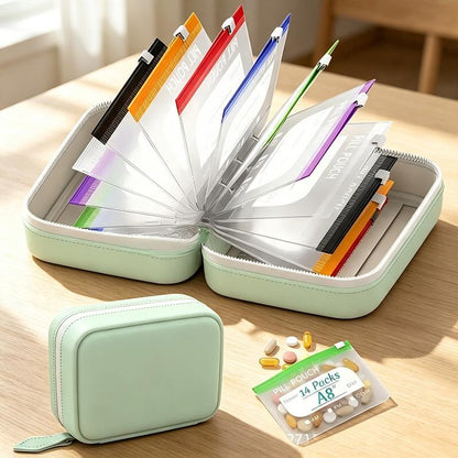 🔥LAST DAY SALE 49% OFF-✨2‑Week Pill Organizer Binder Case | 14 Reusable Color‑Coded Pill Pouch💊 Travel Waterproof Medication Storage Bag for Vitamins Supplements
