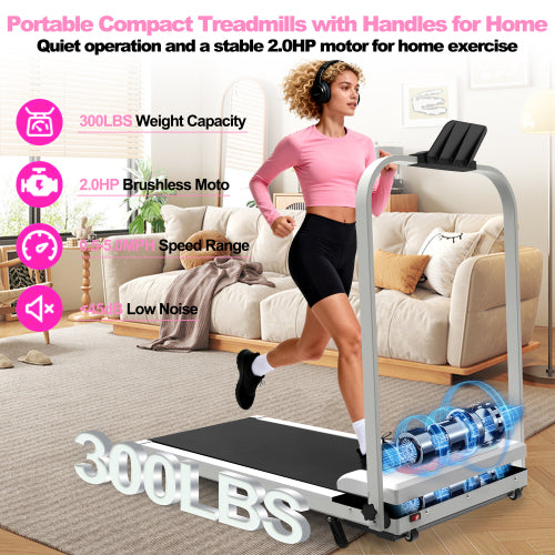 Foldable Treadmill with Handle Bar & Incline, 2 in 1 Upgrade Portable Under Desk Walking Pad and Vibration Pad with Remote Control for Home Office Small Spaces