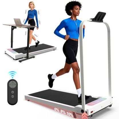 Foldable Treadmill with Handle Bar & Incline, 2 in 1 Upgrade Portable Under Desk Walking Pad and Vibration Pad with Remote Control for Home Office Small Spaces