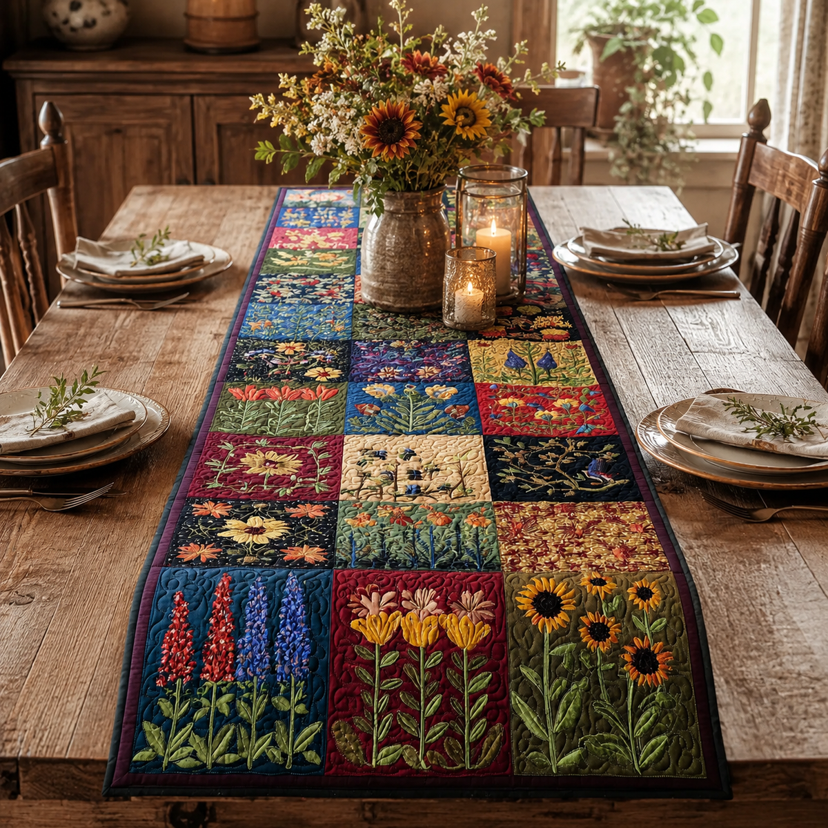 Rustic Bloom Quilted Table Runner