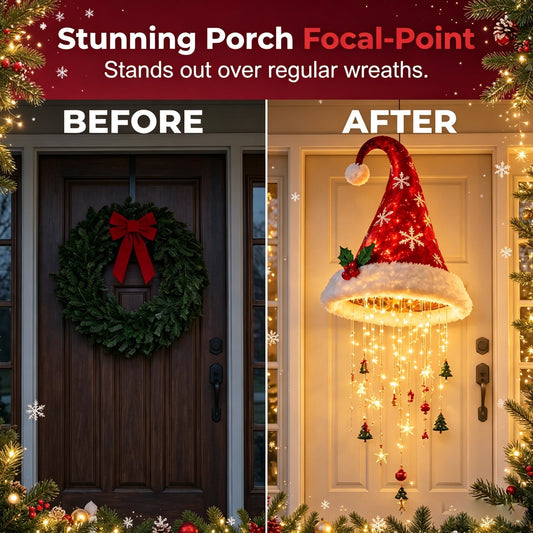 🎅✨ Lighted Santa Hat Hanging Chandelier