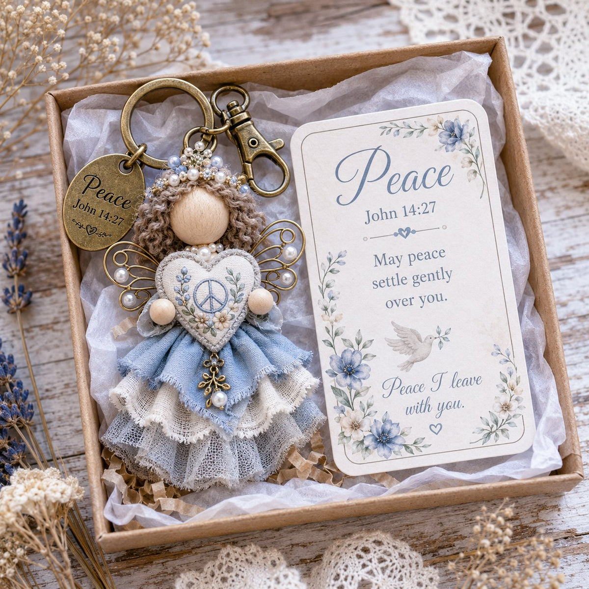 🪽 Faith Guardian Keychain Scripture Gift Set Collection | Layered Fabric Charm. Inspirational Scripture Card & Ready-to-Gift Box Included 💕