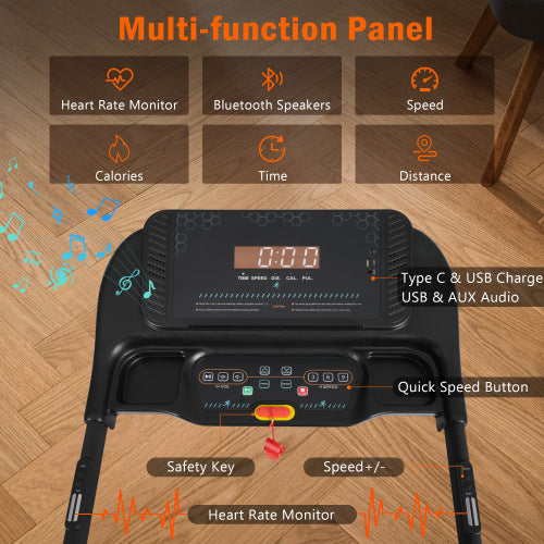 Incline Treadmill for Running & Walking, 3.0 HP Treadmills For Home 350 lbs Weight Capacity Hydraulic System Auto-Folding Treadmill with Type C & USB Charge For Android, 10MPH, Bluetooth Speaker