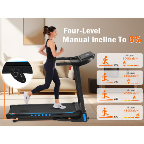 Incline Treadmill for Running & Walking, 3.0 HP Treadmills For Home 350 lbs Weight Capacity Hydraulic System Auto-Folding Treadmill with Type C & USB Charge For Android, 10MPH, Bluetooth Speaker