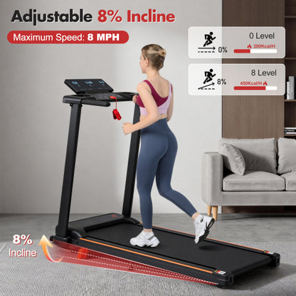 Treadmill with 8% Incline, Portable Treadmills for Home with Handle, Foldable Treadmills with 265 Lbs Capacity, 3.0HP Treadmill with 4 Adjustable Support Feet