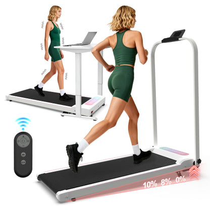 Foldable Treadmill with Handle Bar & Incline, 2 in 1 Upgrade Portable Under Desk Walking Pad and Vibration Pad with Remote Control for Home Office Small Spaces
