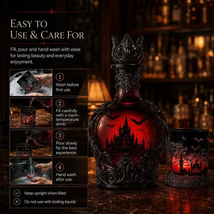 🦇 Gotische Vampirschloss-Whiskykaraffe & Whiskyglas