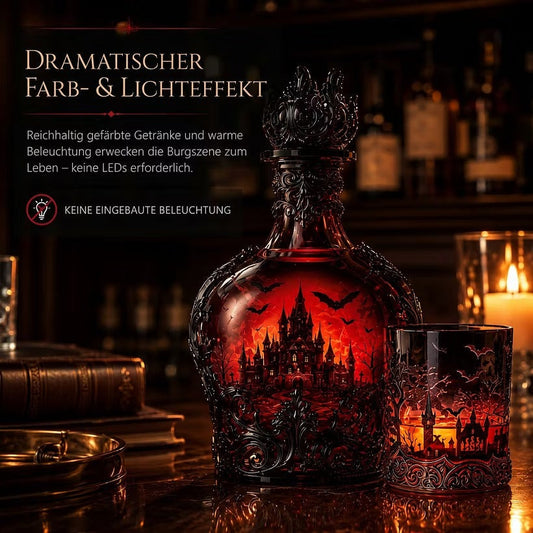 🦇 Gotische Vampirschloss-Whiskykaraffe & Whiskyglas
